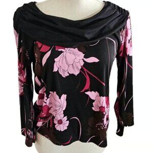 DRESS BARN Floral Cowl Round Neck Long Sleeve Blouse Top Women Medium Petite